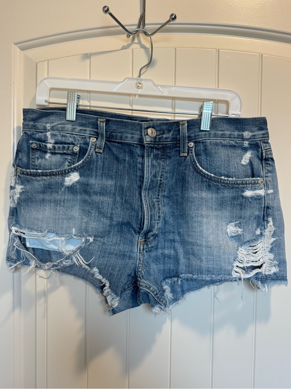 Agolde Distressed Blue Jean Cutoff Shorts